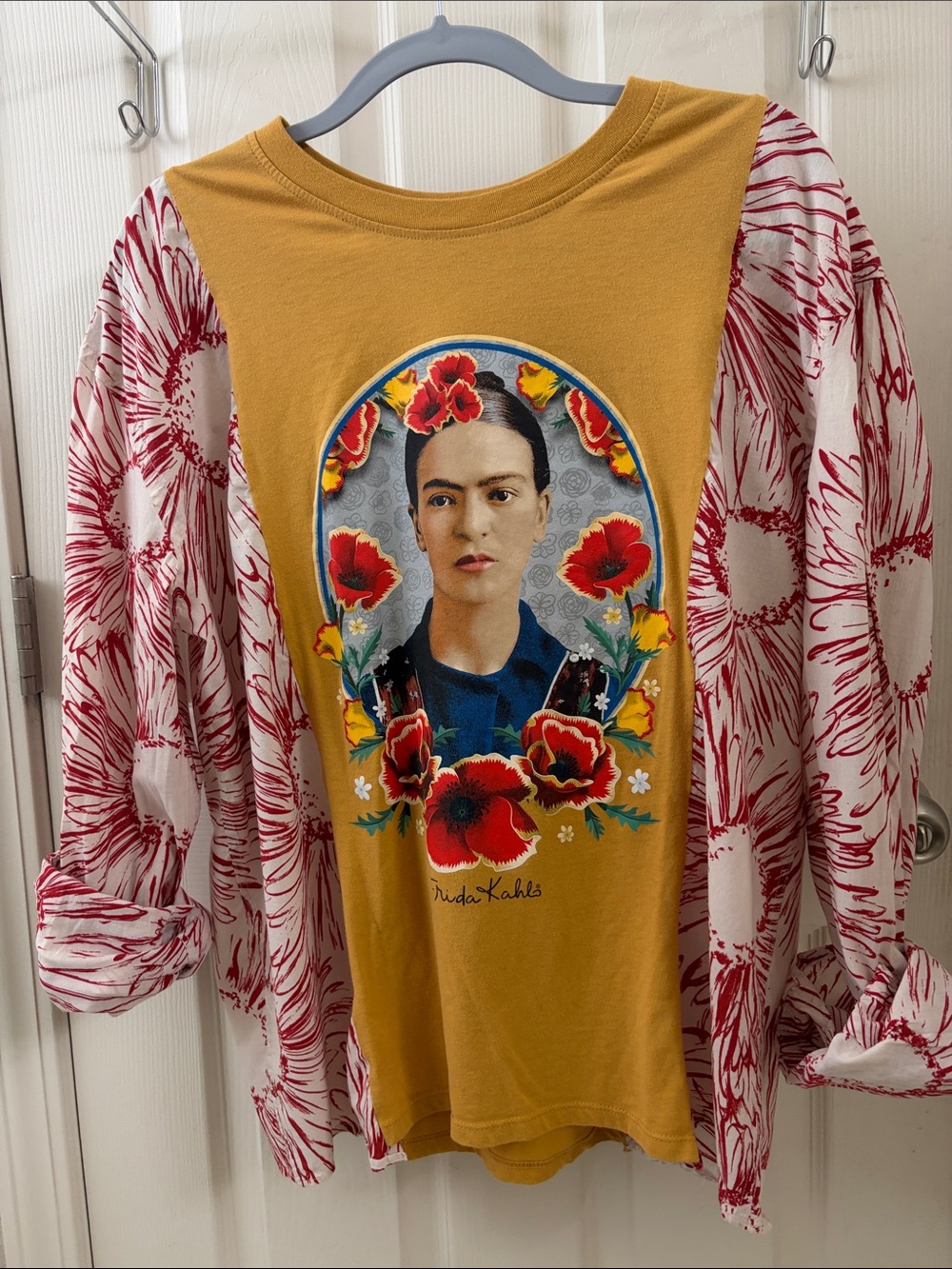 Zara Mustard Yellow Tee with Red Pattern Detail